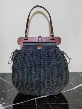 Cappelli Straworld Inc. Crochet Handbag Shoulder Bag Purse Tote Charcoal Black Y